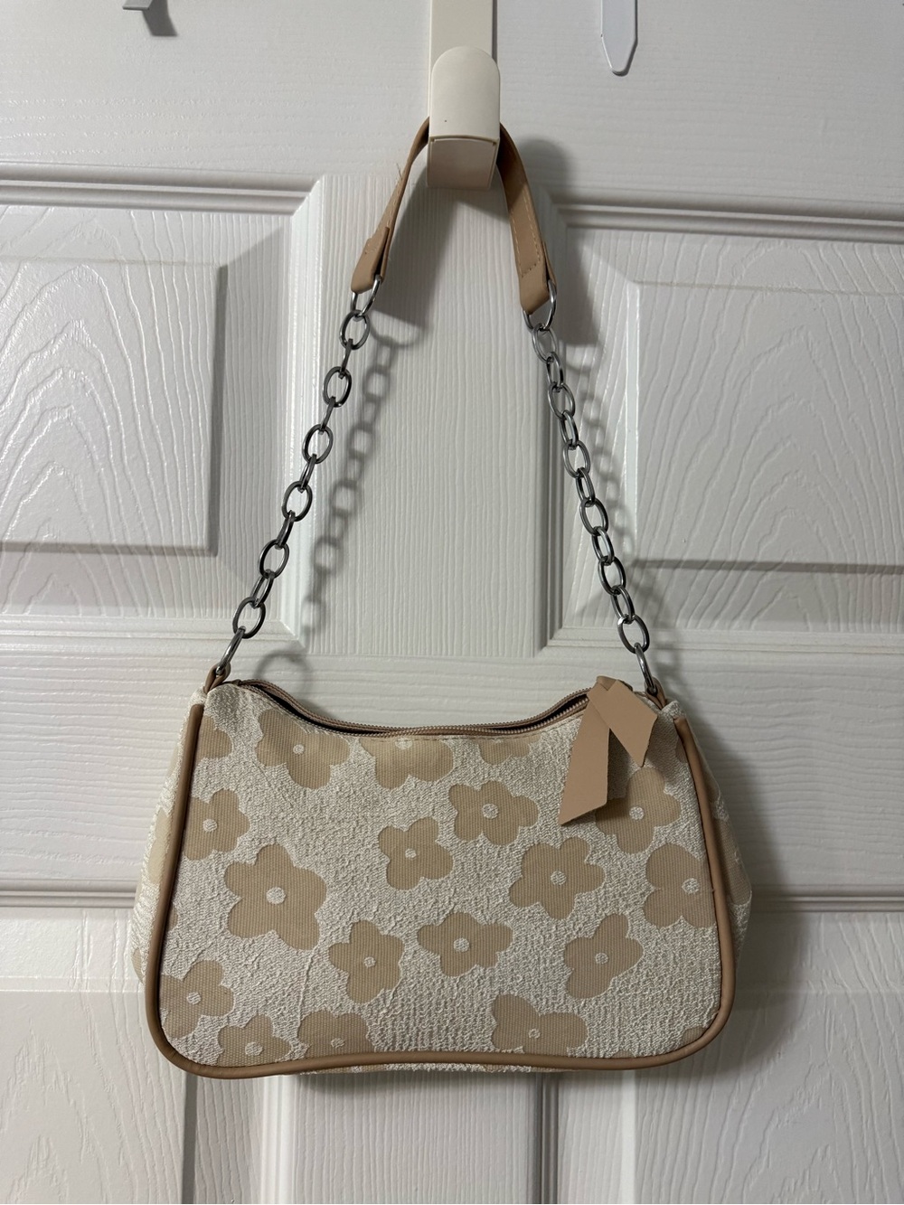 SHEIN Beige Floral Chain-Handle Shoulder Bag